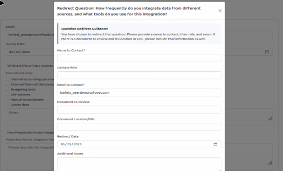 Question Redirect Modal Dialog